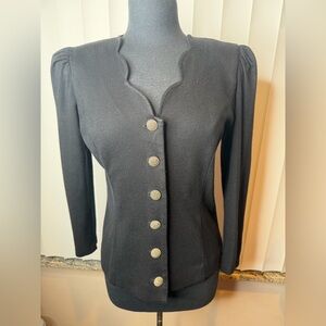 All That Jazz Vintage Black Scallop Collar Button-Up Jacket Cardigan Size Medium